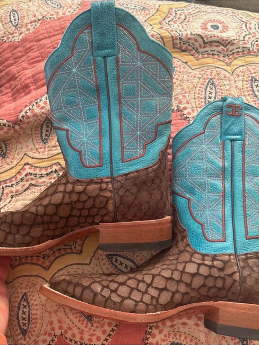 Turquoise and Brown Women's Western Heeled Boots